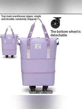 NWT Collapsible Light Purple Rolling TRAVEL SHOPPING GYM Tote Bag w/ Handles